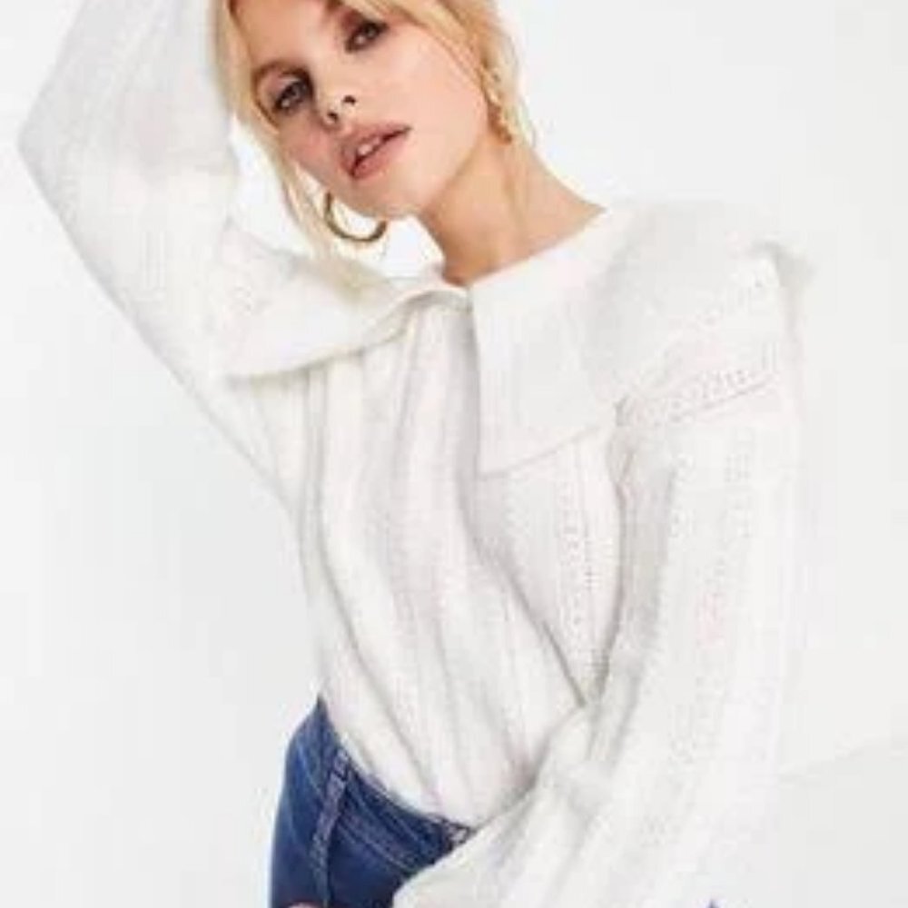 NWT TOPSHOP Ivory Pilgrim Frill Collar Balloon Sleeve Knit Jumper Sweater S